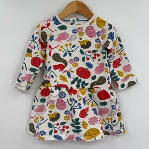 Baby Boden Woodland Animal Forest Print Long Sleeve Dress White Multi | 18-24mo
